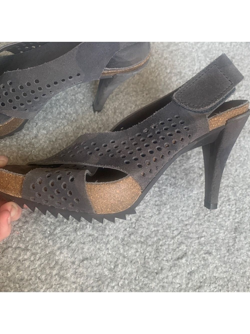 PEDRO Garcia Platform Sling Back Sandals Size 37 Perforated Suede Heels